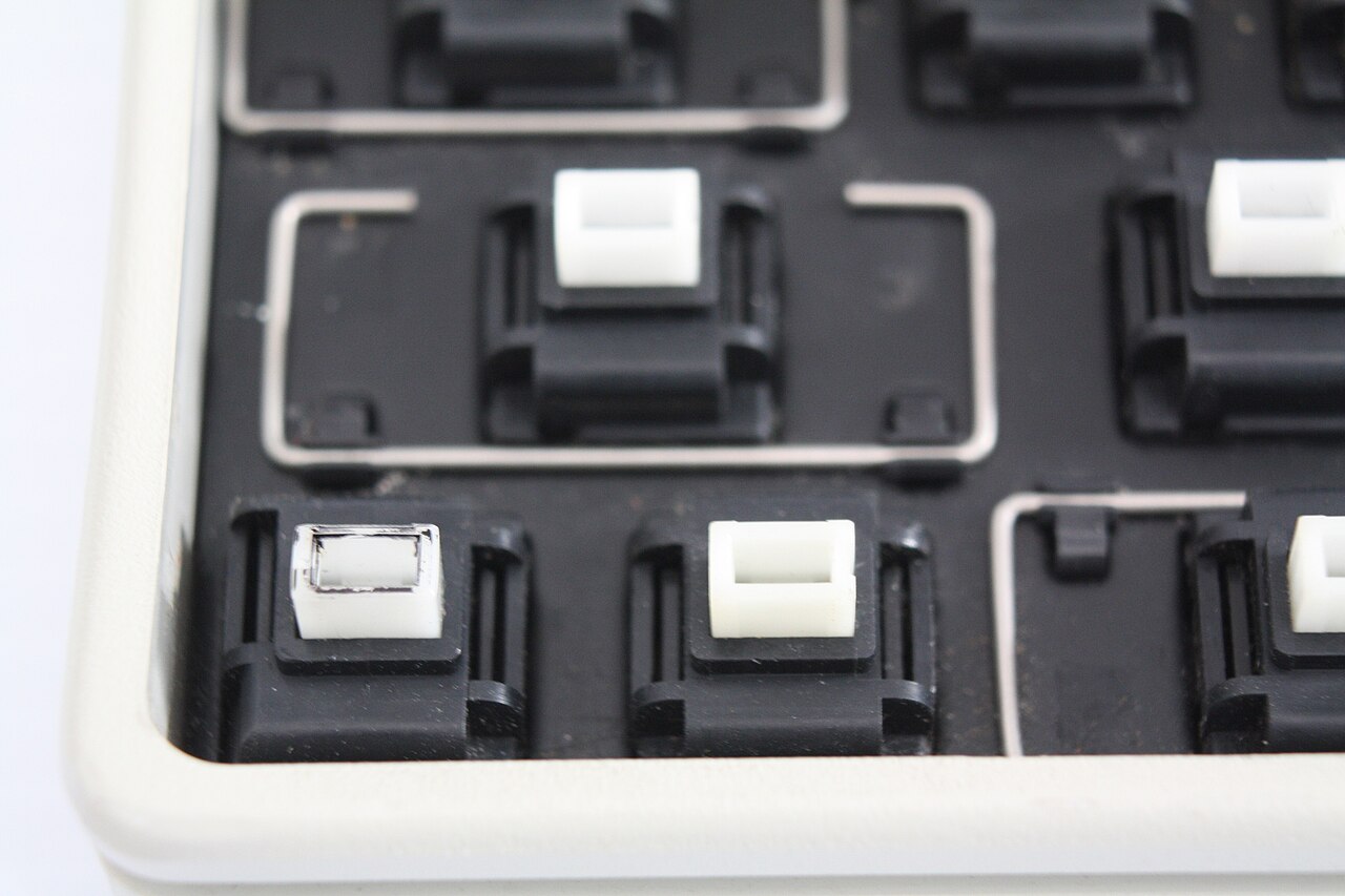 Close view of mechanical keyboard switches